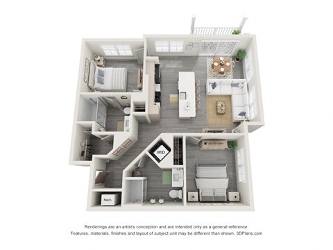 Floor plan for 2 beds, 2 baths, 1081 sqft